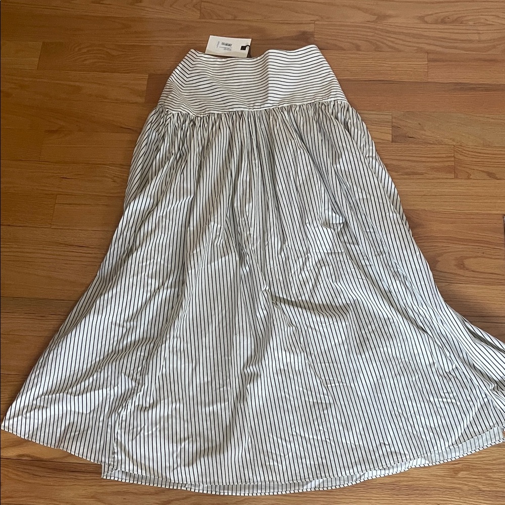 STAUD Black and White Striped Maxi Skirt